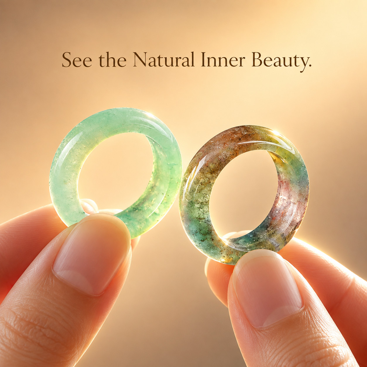 2pc Green Aventurine & Multi-Colour Agate Stackable Ring Set